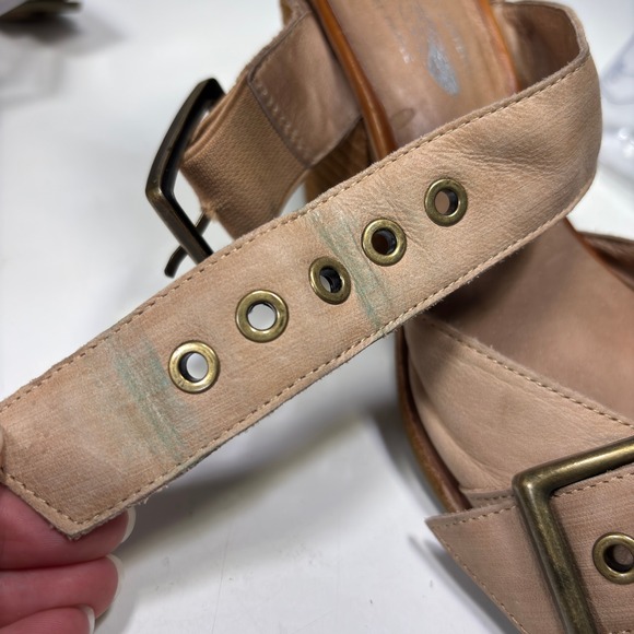 Free People x Jeffrey Campbell Nude Leather Strappy Block Heel Booties Size 8 - Picture 11 of 13